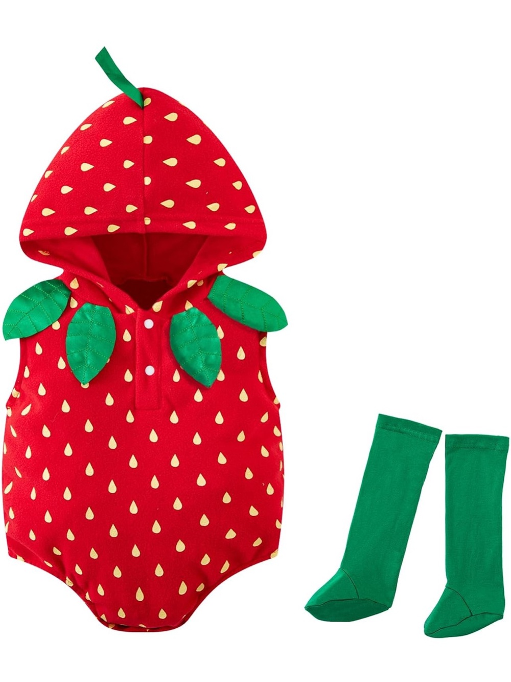 Red Strawberry Hooded Baby Costume with Green Socks - Baby/Kids Costume